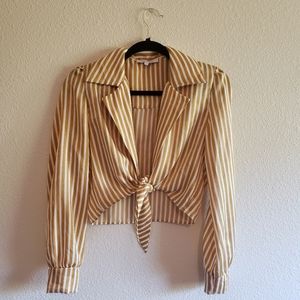 Olivaceous| Striped Tie Front Blouse